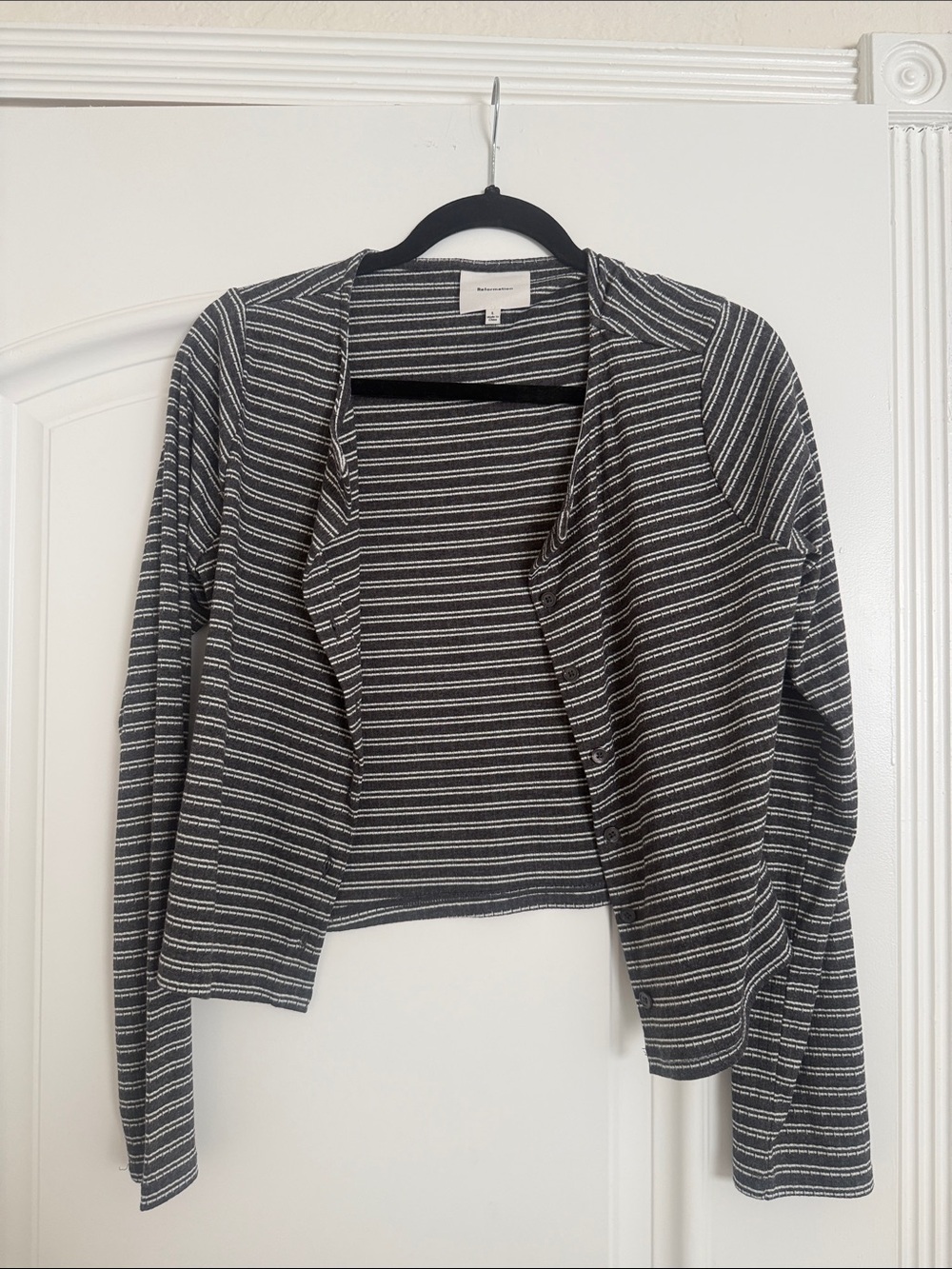 Reformation Black and White Striped Lightweight Cardigan